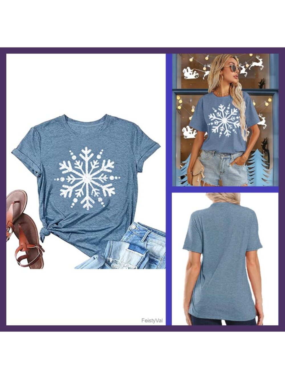 Snowflake Graphic T-Shirt Cotton Blend Short Sleeve Christmas Tee